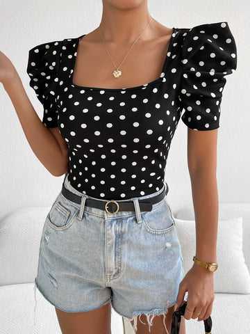 Unity Polka Dot Print Puff Sleeve Tee