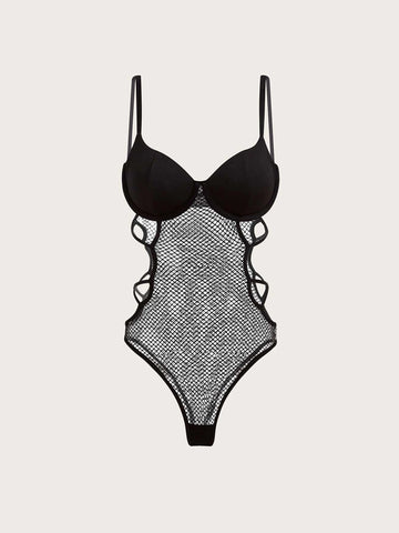 Cut Out Mesh Cami Bodysuit