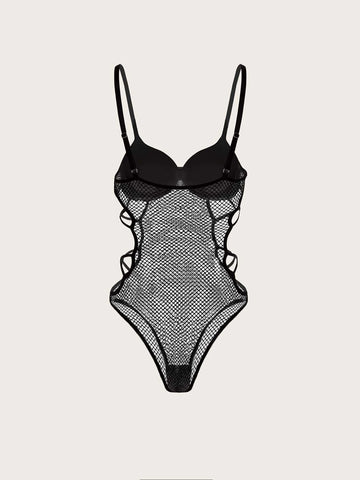 Cut Out Mesh Cami Bodysuit