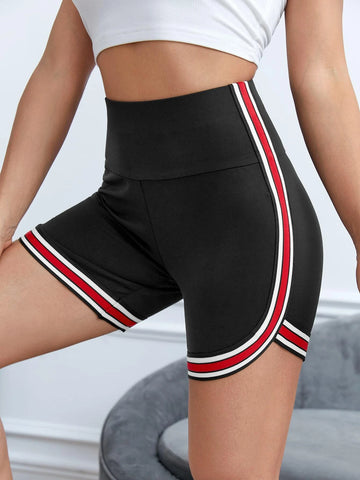 EZwear Contrast Striped Tape Side Biker Shorts