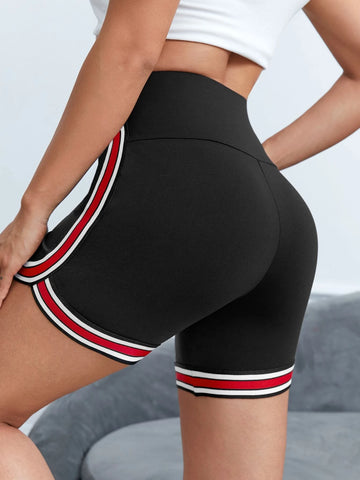 EZwear Contrast Striped Tape Side Biker Shorts