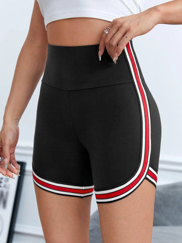 EZwear Contrast Striped Tape Side Biker Shorts