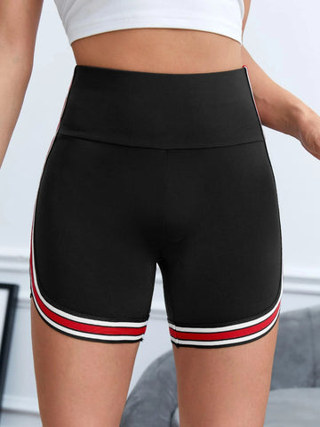 EZwear Contrast Striped Tape Side Biker Shorts
