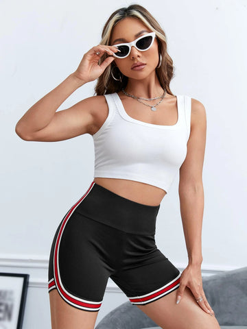 EZwear Contrast Striped Tape Side Biker Shorts