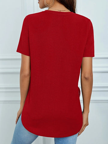 Tall Solid V Neck Split Hem Tee