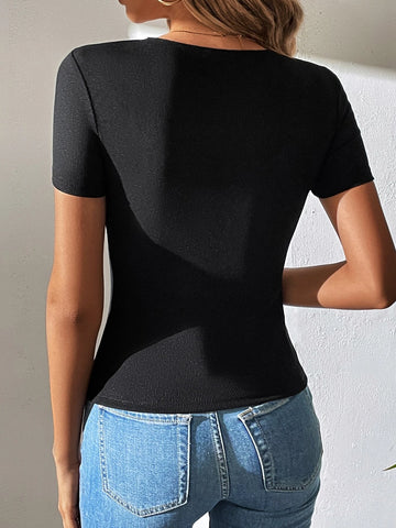 Tall Criss Cross Front Ribbed Knit Tee