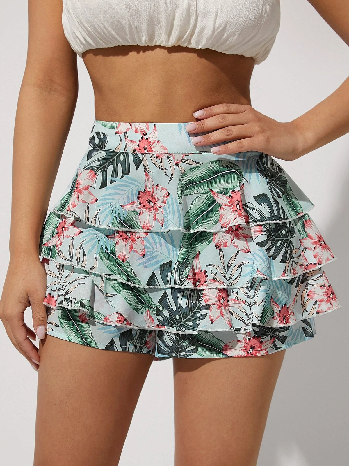 Tropical Print Layer Hem Skort