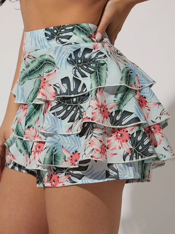 Tropical Print Layer Hem Skort