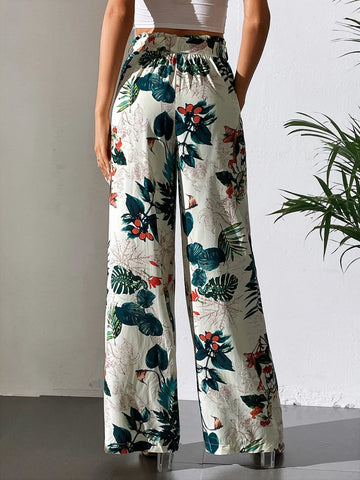 Tall Tropical Print Belted Wide Leg Pants
