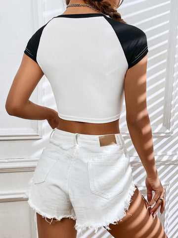 EZwear Colorblock Raglan Sleeve Crop Tee