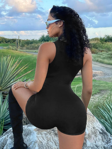 Cut Out Front Unitard Romper