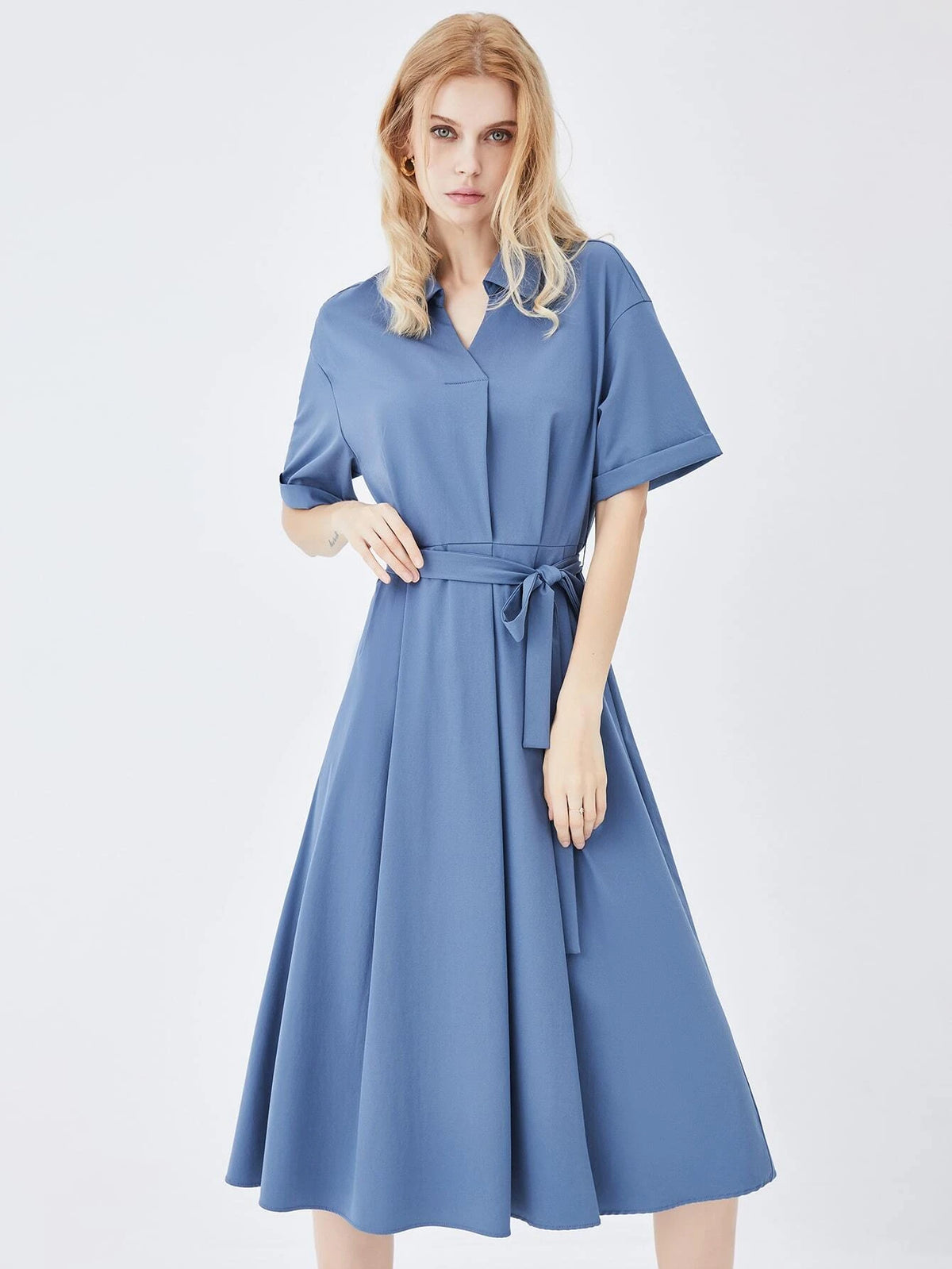 Solid Belted A-line Dress