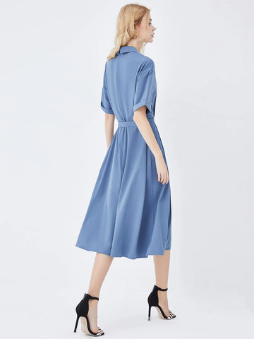 Solid Belted A-line Dress