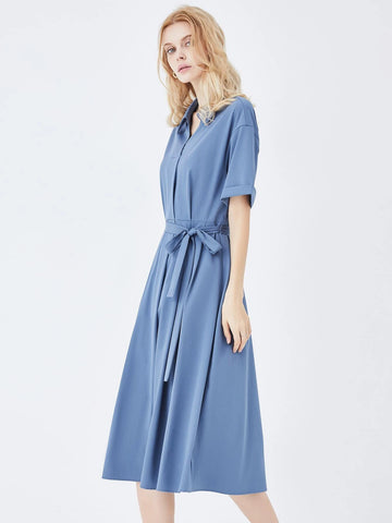 Solid Belted A-line Dress