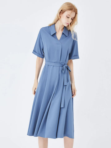 Solid Belted A-line Dress