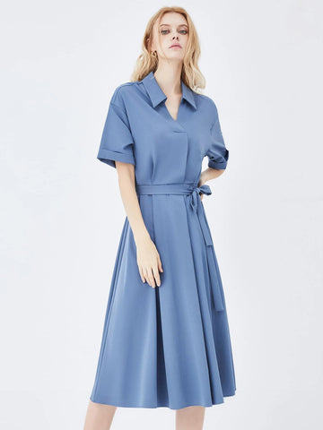Solid Belted A-line Dress