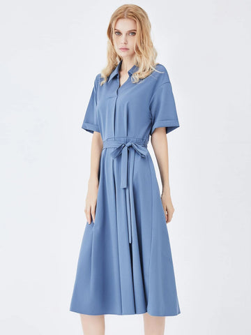 Solid Belted A-line Dress