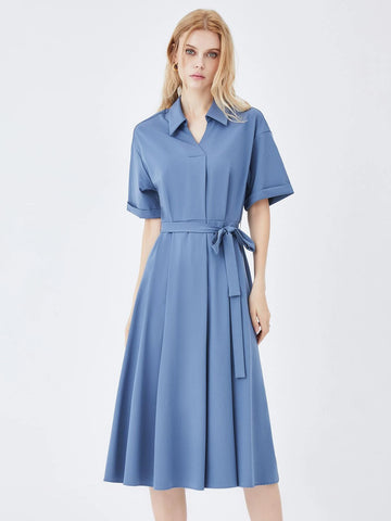 Solid Belted A-line Dress