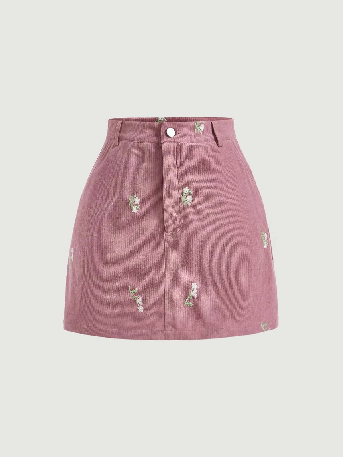 Floral Embroidery Corduroy Skirt