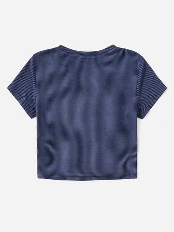 EZwear Letter Patched Detail Ribbed Knit Crop Tee