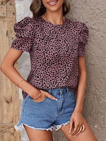 EMERY ROSE Allover Print Puff Sleeve Blouse