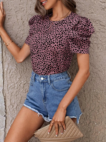 EMERY ROSE Allover Print Puff Sleeve Blouse