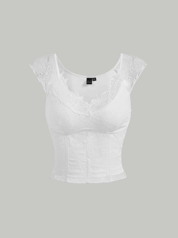 MOD Solid Lace Trim Tee