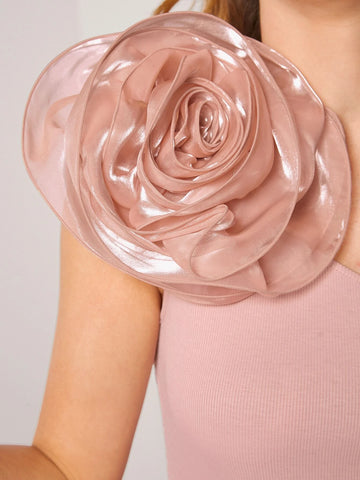 One Shoulder Stereo Flower Detail Bodysuit