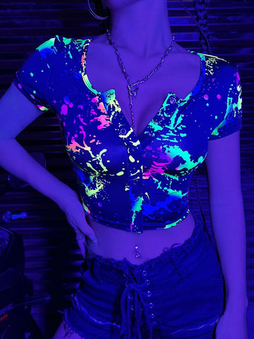 ICON Reflective Splash Ink Print Scoop Neck Crop Tee