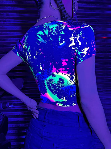 ICON Reflective Splash Ink Print Scoop Neck Crop Tee