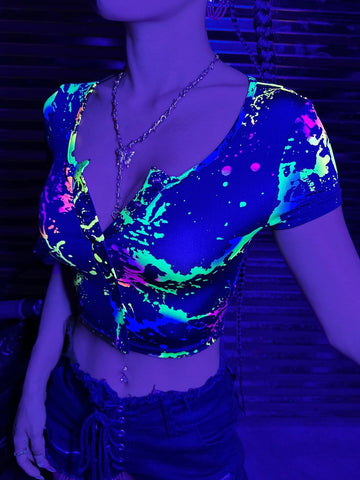 ICON Reflective Splash Ink Print Scoop Neck Crop Tee