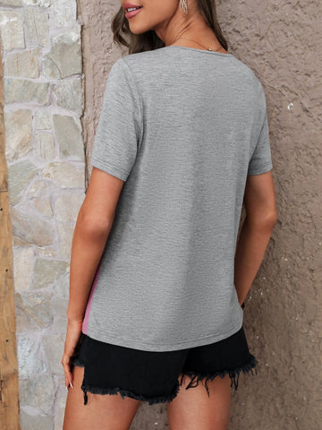 EMERY ROSE Leopard Print Colorblock Contrast Sequin Tee