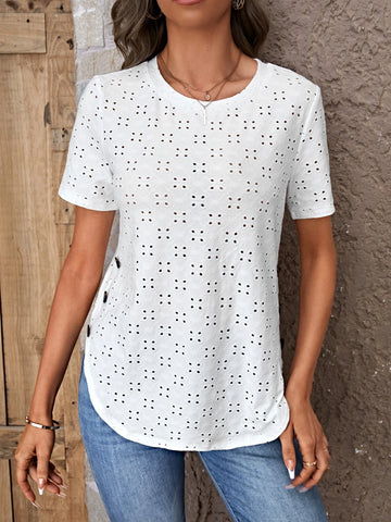 EMERY ROSE Button Side Curved Hem Schiffy Tee