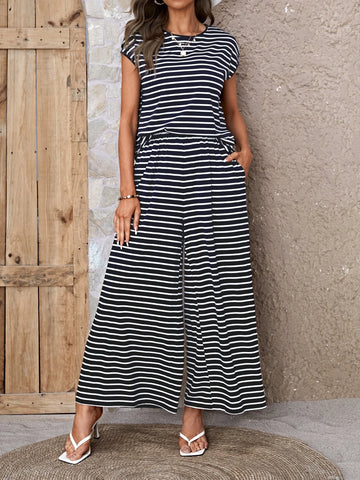 Striped Batwing Sleeve Tee & Wide Leg Pants