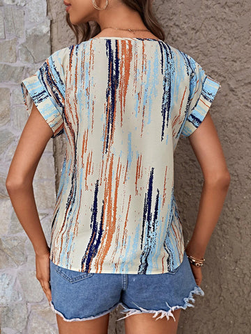 EMERY ROSE Brush Print Batwing Sleeve Blouse