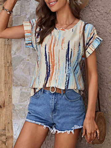 EMERY ROSE Brush Print Batwing Sleeve Blouse