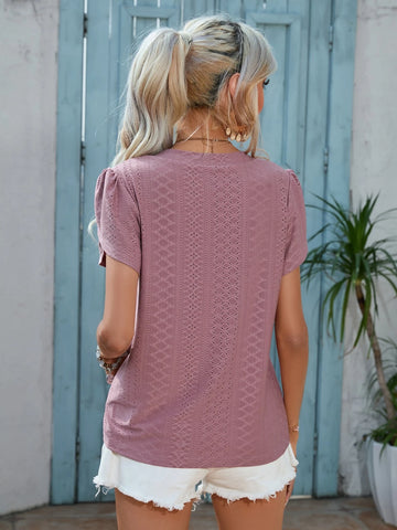 EMERY ROSE Eyelet Embroidery Petal Sleeve Tee