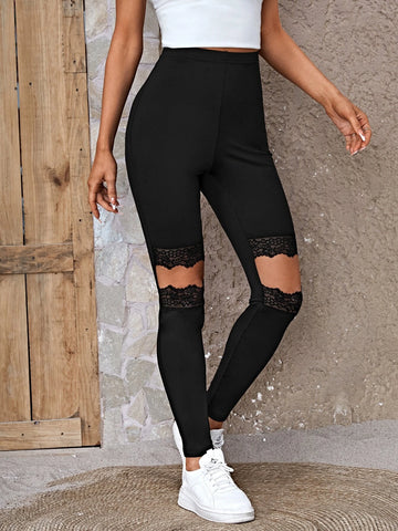 EMERY ROSE Contrast Lace Cut Out Leggings