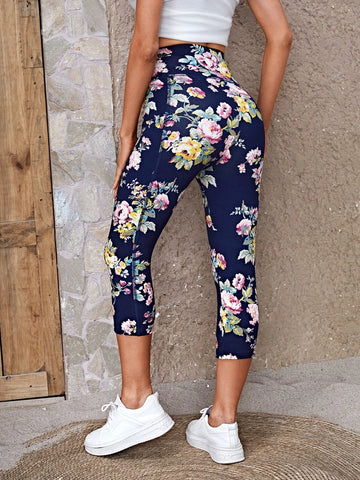 EMERY ROSE Floral Print Slant Pocket Leggings