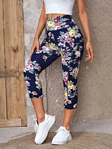 EMERY ROSE Floral Print Slant Pocket Leggings