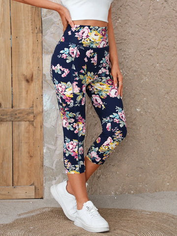 EMERY ROSE Floral Print Slant Pocket Leggings