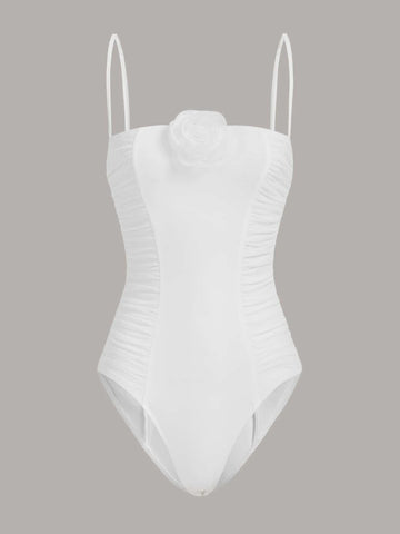 Ruched Mesh Panel Cami Bodysuit