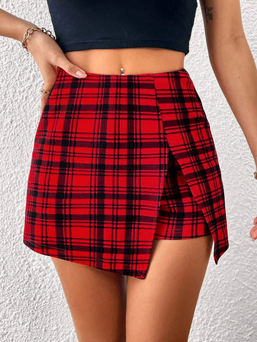 Unity Plaid Print Split Hem Skort