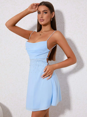 PARTHEA Rhinestone Detail Ruched Cami Dress