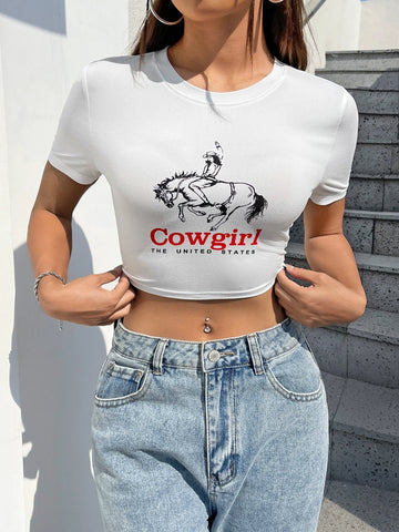 EZwear Figure & Letter Graphic Crop Tee