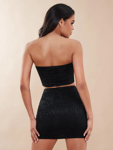 Rhinestone Cut Out Tube Top & Bodycon Skirt