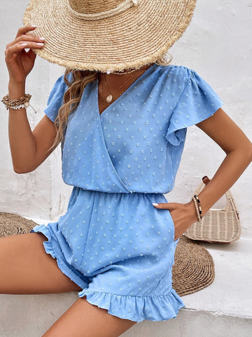 EMERY ROSE Swiss Dot Butterfly Sleeve Ruffle Hem Romper