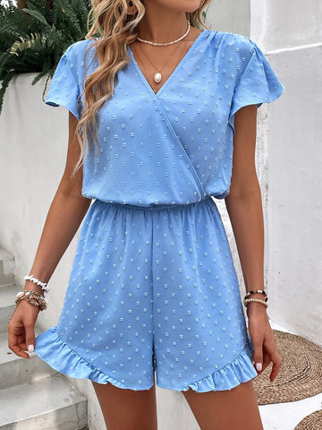 EMERY ROSE Swiss Dot Butterfly Sleeve Ruffle Hem Romper