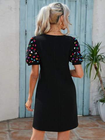 EMERY ROSE Heart Print Puff Sleeve Tee Dress