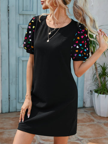EMERY ROSE Heart Print Puff Sleeve Tee Dress